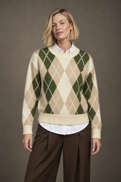 Jersey de rombos verde y crudo — lookbook