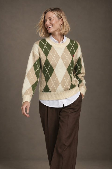 Jersey de rombos verde y crudo — lookbook