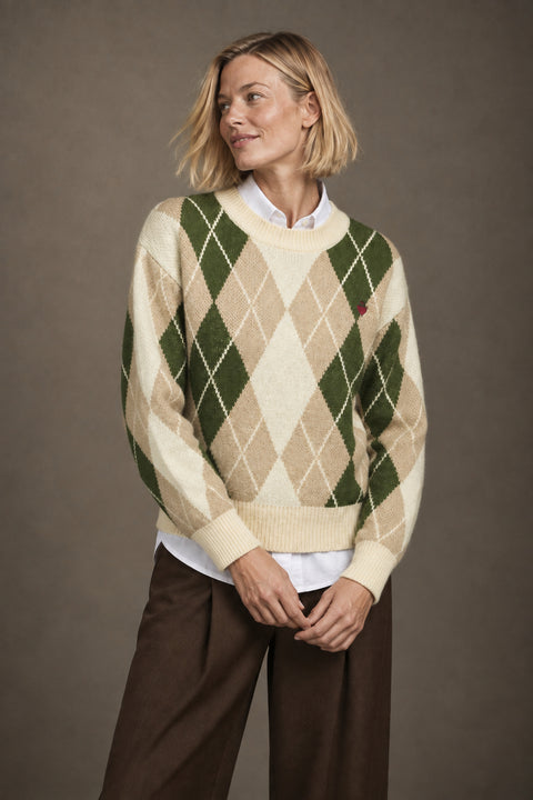 Jersey de rombos verde y crudo — lookbook